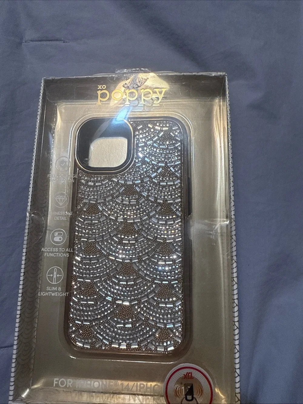 XO Poppy Silver Beaded iPhone Case - Sparkling Rhinestone Design